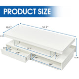 realglow LED Coffee Table with Storage, LED Coffee Tables for Living Room, High Gloss Coffee Table with LED Lights, Modern Center Table with Open Display Shelf & 2 Sliding Drawers (White) realglow