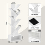 LUSHZLUMBERA Tree Bookshelf - 6 Shelf Retro Floor Standing Bookcase, Tall Wood Book Storage Rack for CDs/Movies/Books, Utility Book Organizer Shelves for Bedroom, Living Room, Home Office, White LUSHZLUMBERA