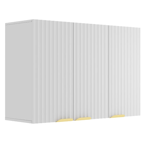 ChooChoo 3-Door Bathroom Wall Cabinet, Fluted Kitchen Wall Cabinet with Adjustable Shelf, Wall Mounted Storage Cupboard for Bathroom, Laundry Room, Entryway, Garage, White ChooChoo