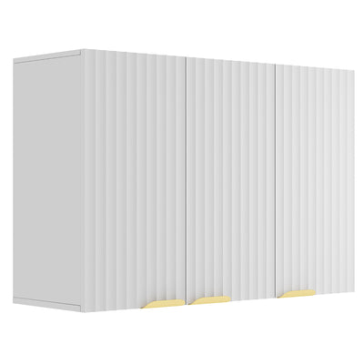 ChooChoo 3-Door Bathroom Wall Cabinet, Fluted Kitchen Wall Cabinet with Adjustable Shelf, Wall Mounted Storage Cupboard for Bathroom, Laundry Room, Entryway, Garage, White