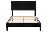 Allewie Queen Bed Frame, Velvet Upholstered Platform Bed with Vertical Channel Tufted Headboard, Mattress Foundation with Strong Wooden Slats, Box Spring Optional, Easy Assembly, Black Allewie