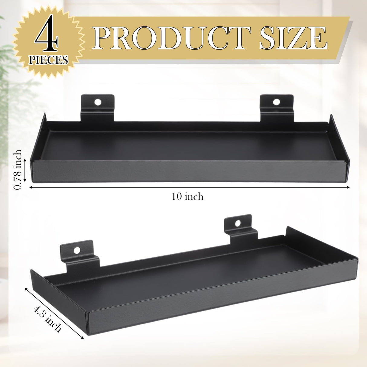 Blulu 4 Pack 10 x 4.3 Inch Slatwall Shelves, Retail Display Shelves Panel Metal Boutique Display Slat Wall Shelf Accessories for Home Shoe Stores Boutiques Storage Shelf Organization(Black) Blulu