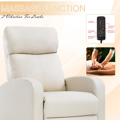 Dopinmin Recliner Chair Breathable Padded PU Leather Massage Single Sofa Recliners for Small Recliner Chair with Footrest Home Theater Seating for Bedroom Living Room,Beige Dopinmin