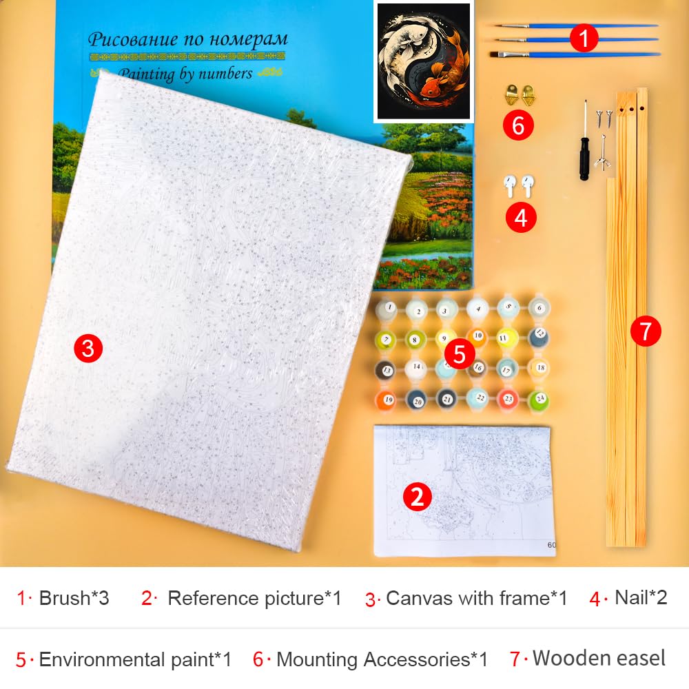 TUMOVO Paint by Numbers for Adults Beginner, Yin Yang Symbol with Koi Fish Paint by Numbers Paint by Number Kits DIY Painting Kits Paint by Numbers Framed, 16 x20 Inch, ZY03-PBN TUMOVO