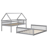 Giantex Wood Twin Over Full Bunk Bed, Solid Wood House Bed Frame Built in Ladder & Safety Guardrails, Convertible to 2 Beds, Floor Bunk Bed for Kids Teens Juniors, No Box Spring Needed, Grey Giantex