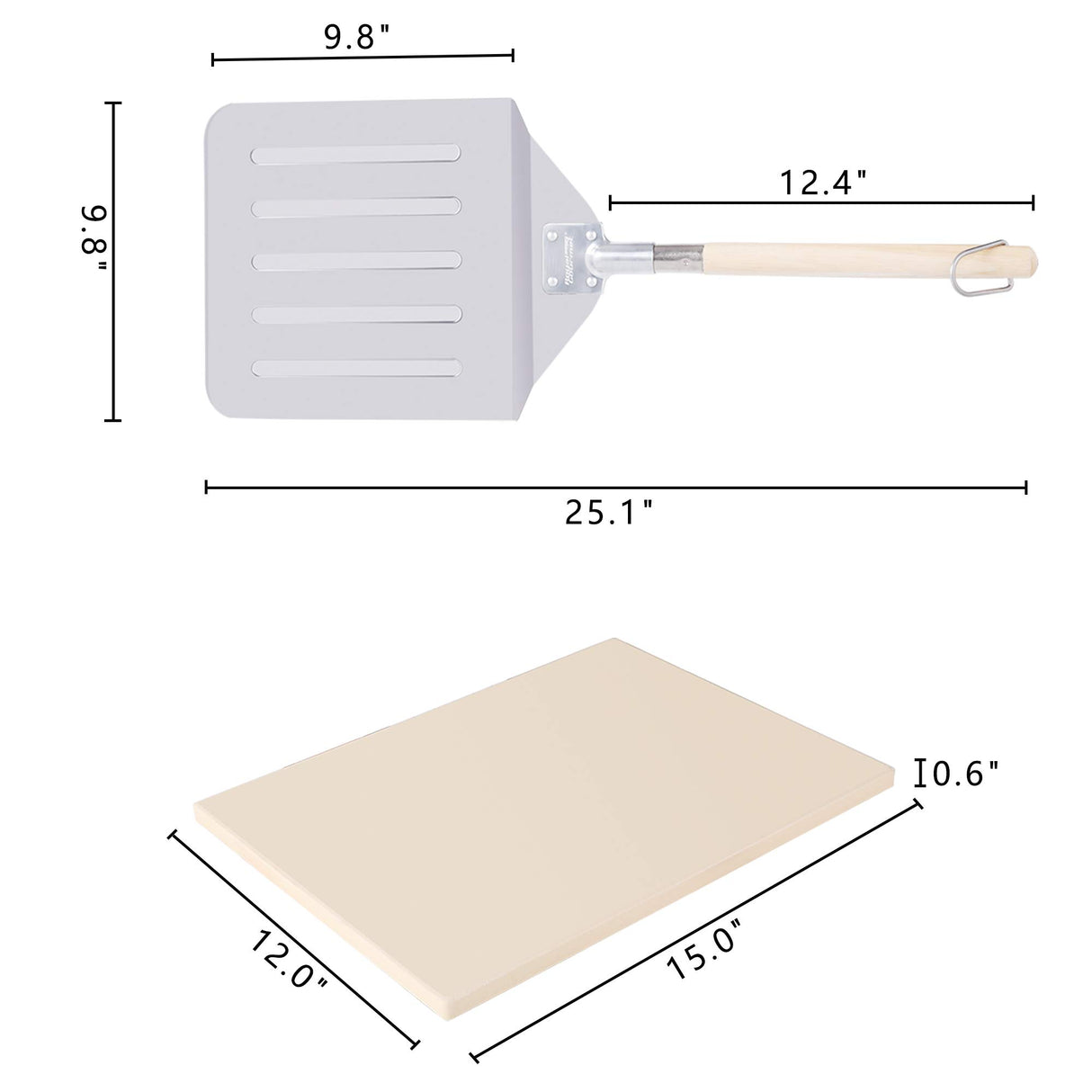 Royal Gourmet KSF1507 2 Piece Pizza Stone Set for Grill and Oven, 15 Inch Rectangular Pizza Stone and Pizza Peel, Baking Accessories Royal Gourmet