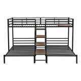 JIJIWANG Twin Triple Bunk Bed for 3 Kids, Metal L-Shaped Bunk Bed Frame with Staircase, No Box Spring Needed, Black JIJIWANG