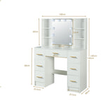 Caulitar 39" Vanity Desk with Mirror and Lights, White Vanity Table with 7 Drawers & 9 Storage Shelves, Hollywood Lighted Mirror with10 Dimmable Blubs, Makeup Table Vanity for Teen Girls Women H3240 Caulitar