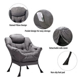 Welnow Lazy Chair with Ottoman, Modern Lounge Accent Chair with Armrests and a Side Pocket, Leisure Upholstered Sofa Chair Reading Chair with Footrest for Small Space, Corner Chair, Dark Grey Welnow