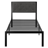 SHA CERLIN Twin Size Metal Platform Bed Frame,Linen Upholstered Button Tufted Headboard, Mattress Foundation with 12.4” Under-Bed Storage, Noise-Free, Easy Assembly, No Box Spring Needed, Dark Grey SHA CERLIN