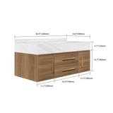 Weibath Modern 39" White Floating Bathroom Vanity Set Stone Top Wall Mounted Bathroom Cabinet (Walnut&White) Weibath