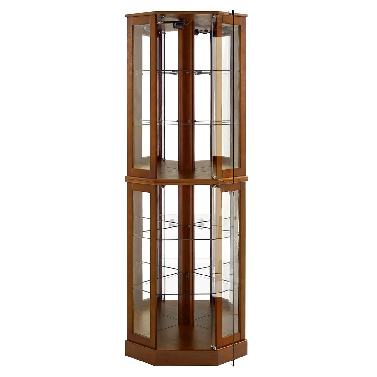 Zoyoleader Corner Curio Cabinet with Adjustable Tempered Glass Shelves, Mirrored Back, Display Cabinet,E26 Light Bulb not Included (Natural, Dark Walnut) Zoyoleader