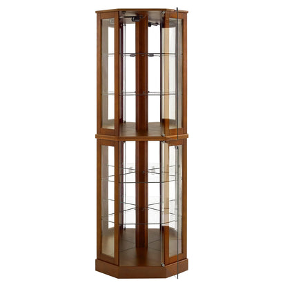 Zoyoleader Corner Curio Cabinet with Adjustable Tempered Glass Shelves, Mirrored Back, Display Cabinet,E26 Light Bulb not Included (Natural, Dark Walnut)