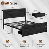 Siihnon Rustic Full Size Bed Frame with Storage Drawers and Barn Door Headboard, Farmhouse LED Bed Frame Full with Charging Station, Metal Industrial Platform Bed Frames, No Box Spring Needed, Black Siihnon