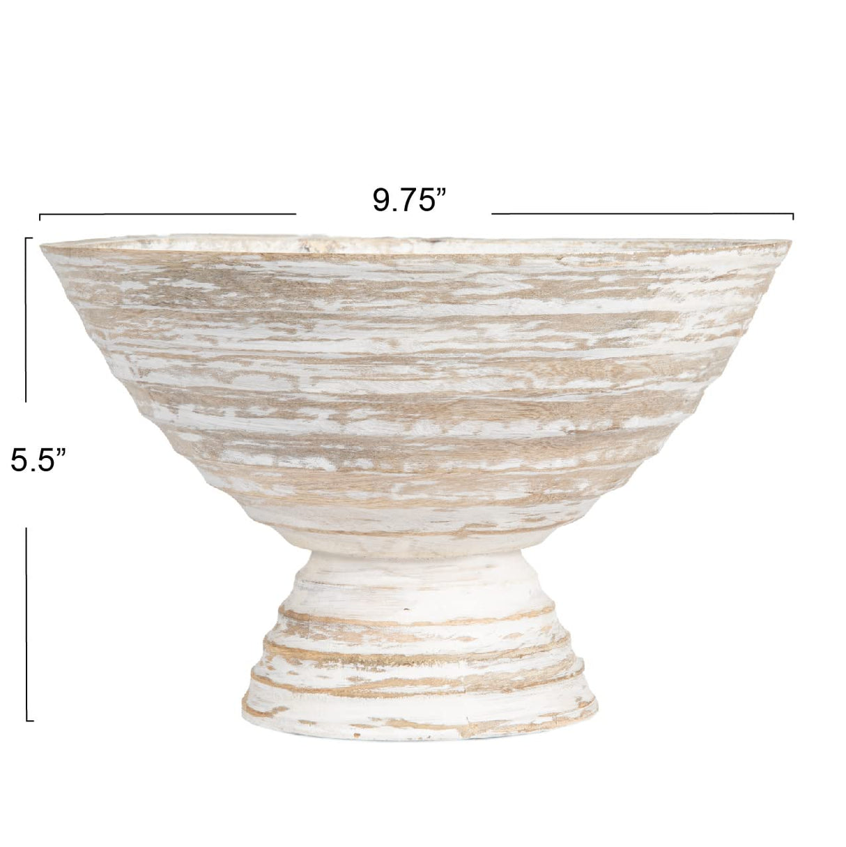Creative Co-Op Boho Wood Pedestal Serving, White Wash Finish Bowl Creative Co-Op