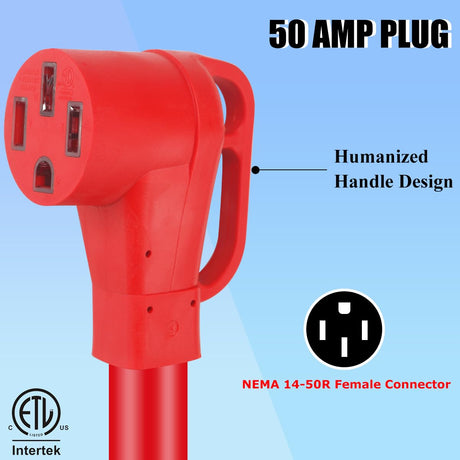 50 Amp 30 Feet RV/EV Extension Cord NEMA 14-50P/14-50R with 30M/50F Adapter,6/3+8/1 Gauge STW Heavy Duty RV Power Cord with Cord Strap,125/250V 6250/12500W,ETL Listed,Erboelec Erboelec