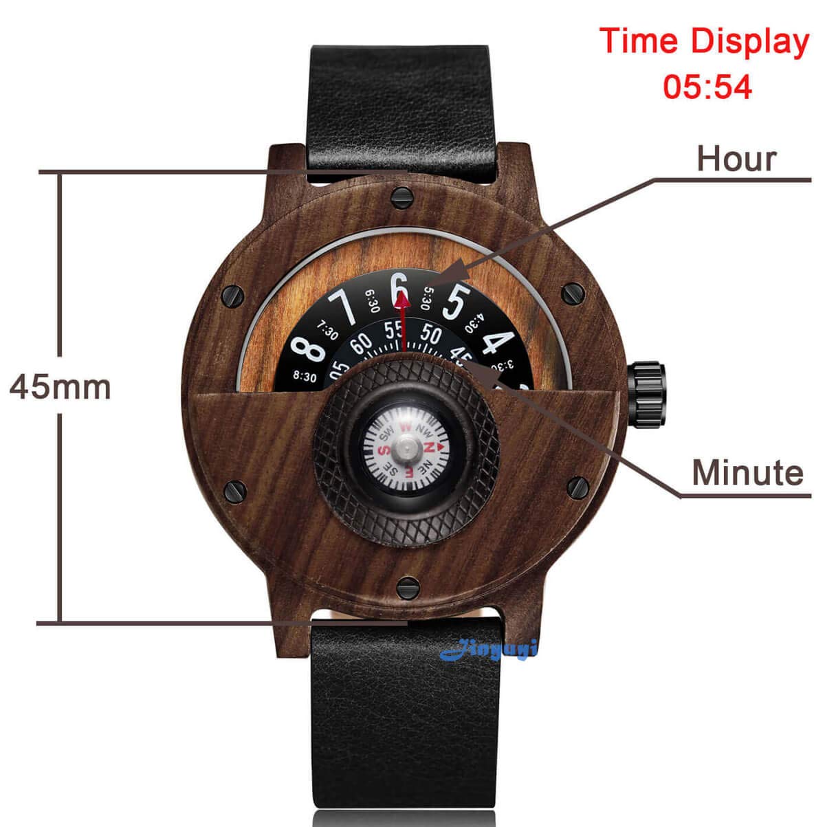 Compass Watches for Men, Turntable Wooden Watch, Lightweight Handmade, Quartz Sports Watch (# GO-145) GORBEN
