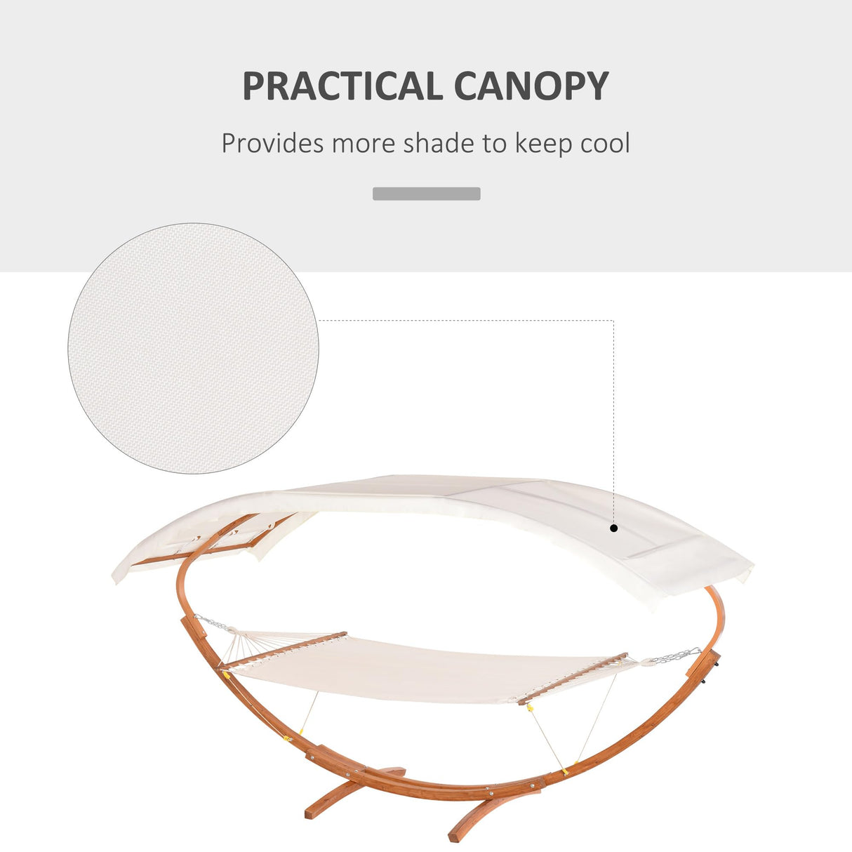 Outsunny Outdoor Hammock with Stand & Accessories, Heavy Duty Wooden Frame, Extra Large Sun Shade Canopy, Indoor Outside Boho Style Nap Bed, Natural Cotton, White Outsunny