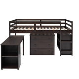 Twin Loft Bed with Desk Low Study Kids Twin Loft Bed with Storage Drawers, Low Loft Bed Twin for Kids Twin Loft Bed with Safety Guard Rails and Bookcase Shelf (Espresso, Twin Loft with Desk) Harper & Bright Designs