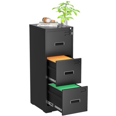 Greenvelly Black Filing Cabinet 3 Drawer, 18” D Vertical File Cabinet with Lock, Locking File Cabinet for Home Office, Metal File Cabinet for Hanging Letter/Legal Folders, Easy Assemble Greenvelly