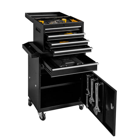 WAYTRIM 5-Drawer Rolling Tool Chest, Removable Tool Cabinet Box with Wheels and Drawers, Tool Cabinet Storage Box, Adjustable Shelf, Portable with Wheels and Lock for Warehouse, Repair Shop (Black) WAYTRIM