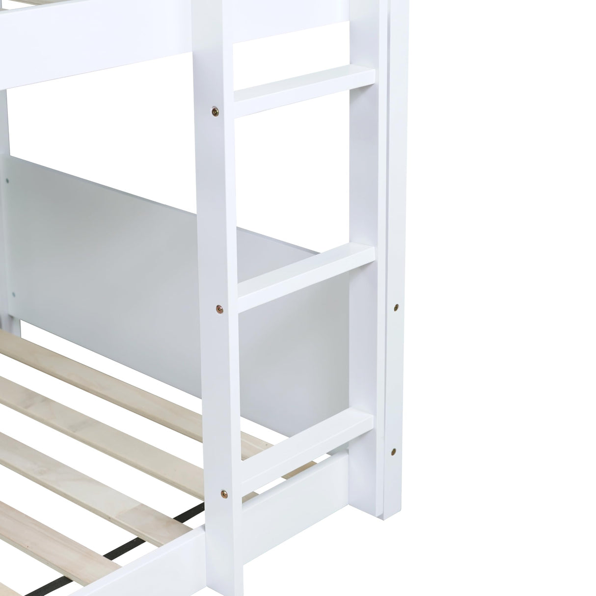 DaiNNCN House Bunk Bed for Kids,Twin Over Twin Bunker Bed with Guardrails and Ladder,Headboard,Footboards,Rubber Wood Bed Frame for Kids,Girls-White DaiNNCN