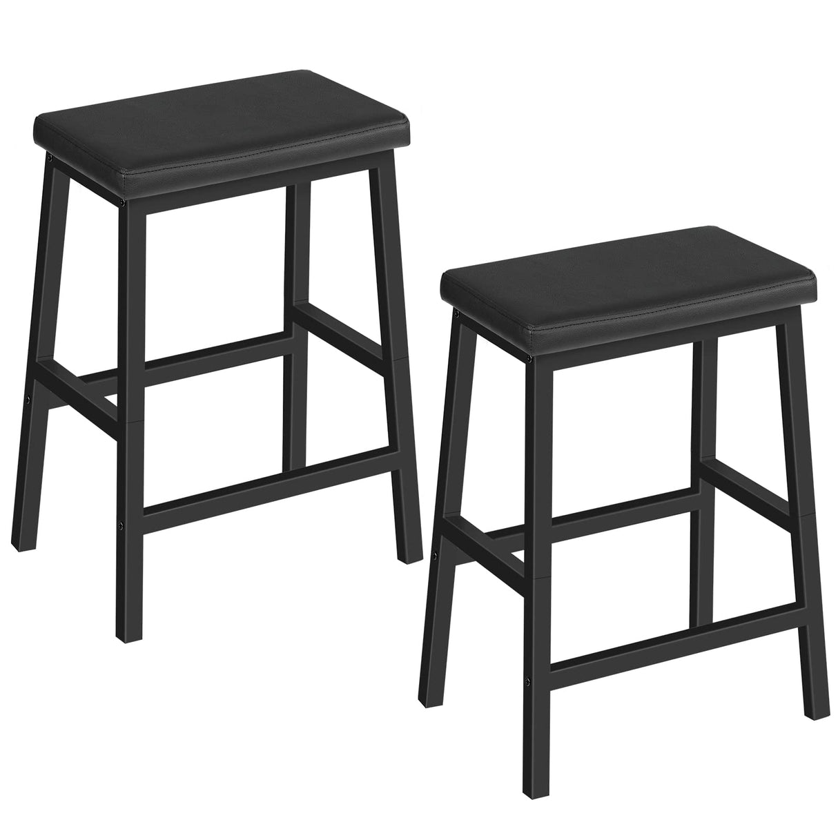 HOOBRO Bar Stools, 24" Set of 2 Bar Chairs, PU Leather Upholstered Breakfast Stools, Easy Assembly, Suitable for Kitchen, Bar, Dining Room, Black BB01MD01 HOOBRO