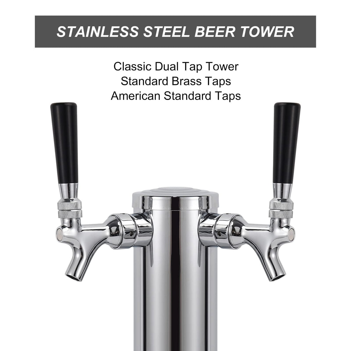 FERRODAY Kegerator Tower Dual Faucet Beer Tower Double Tap Beer Tower Dispenser Beer Tap Kegerator Parts Stainless Steel Tower Brass Faucet Stainless Core Pre-assembled Lines 3" Keg Tower Beer Keg Tap Ferroday