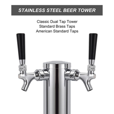 FERRODAY Kegerator Tower Dual Faucet Beer Tower Double Tap Beer Tower Dispenser Beer Tap Kegerator Parts Stainless Steel Tower Brass Faucet Stainless Core Pre-assembled Lines 3" Keg Tower Beer Keg Tap Ferroday