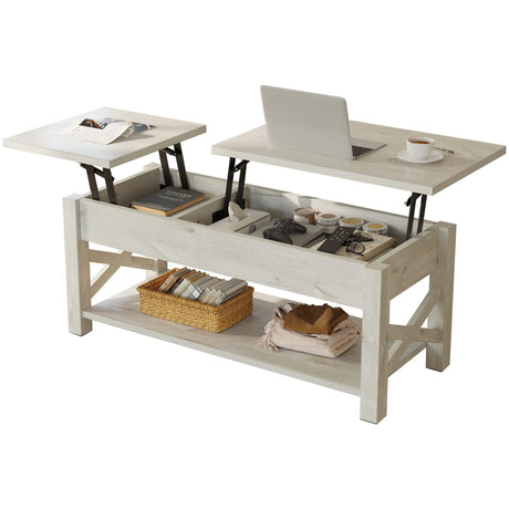 Rolanstar 47.2" Lift Top Coffee Table with Hidden Compartment, 2 Way Lift Top Coffee Table with Open Shelf & X Wooded Support, Farmhouse Center Table for Living Room, Grey Rolanstar