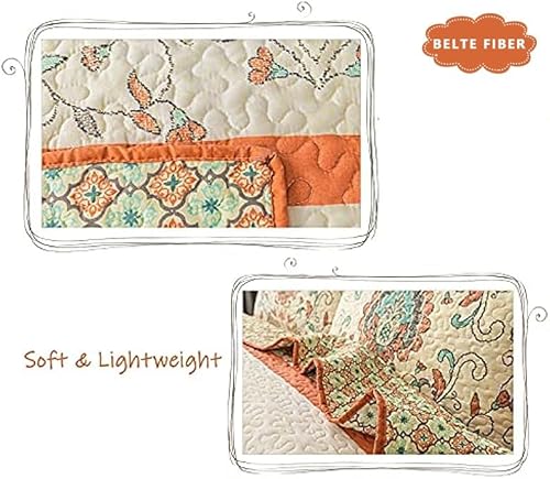 BEITE FIBER Bohemian Twin Size Comforter Quilt Sets -2 Pieces Red Quilts 100% Cotton(1Quilt,1 Pillow Shams) with Reversible Bedspreads Bohemian Patchwork Bedding Set Sleep Companion BEITE FIBER