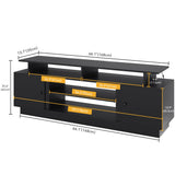 DWVO Modern TV Stand for 65/75 Inch TVs, Entertainment Center with LED Lights, TV Shelf with Storage Cabinets & Movable Partition, TV Console for Living Room, Black DWVO