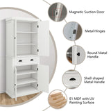 Elegant White Freestanding Kitchen Pantry Cabinet with Adjustable Shelves and Drawer GOAWGO