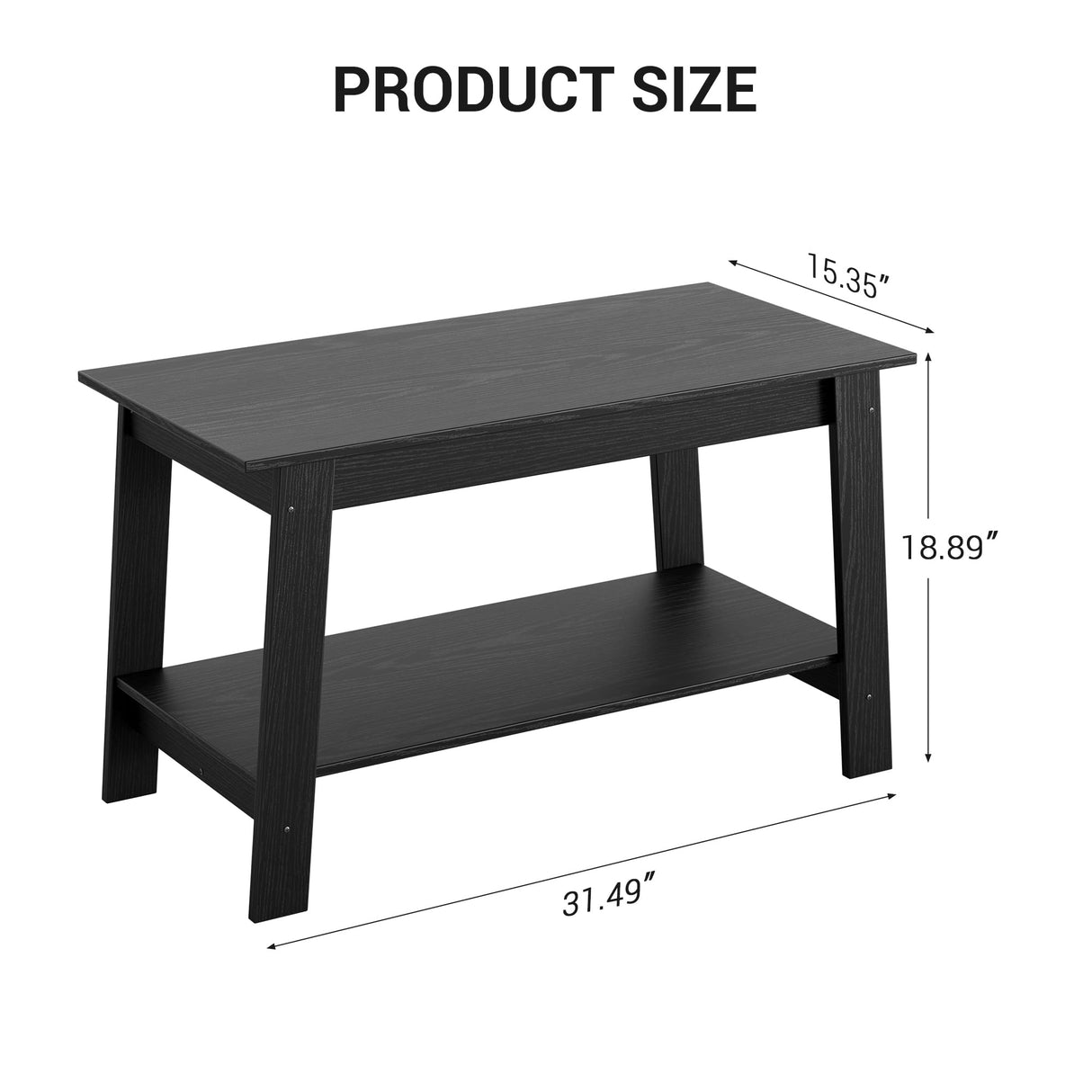 Coffee Table, Coffee Table for Living Room, Modern Farmhouse Coffee Table with Storage Shelf, 2-Tier Living Room Table Rectangular Center Table, Home Office Industrial Cocktail Tables, Black Garvee