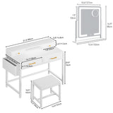 YITAHOME Vanity Desk Set with LED Mirror & Charging Station, 4-Drawer Makeup Table with Light Strip and Stool, Modern Dressing Table YITAHOME