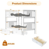 FUQARHY Bunk Bed Twin Over Twin with Storage Drawers, White Convertible Wooden Twin Bunk Beds with Sturdy Stairs and Safety Guardrail, No Box Spring Needed (White) FUQARHY
