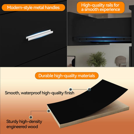 AXCIGOC 48" Tall Dresser for Bedroom Chest of Drawers with Power Outlets Wood 6 Drawers Dresser with Large Storage Space and Metal Handles Modern Closet Storage Drawer for Living Room Hallway Black AXCIGOC