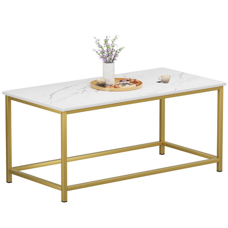 SAYGOER White Faux Marble Coffee Table Simple Modern Rectangular Coffee Tables Open Design Minimalist Center Table for Living Room Office, 39.37 x 19.69 x 17.72, White Gold SAYGOER