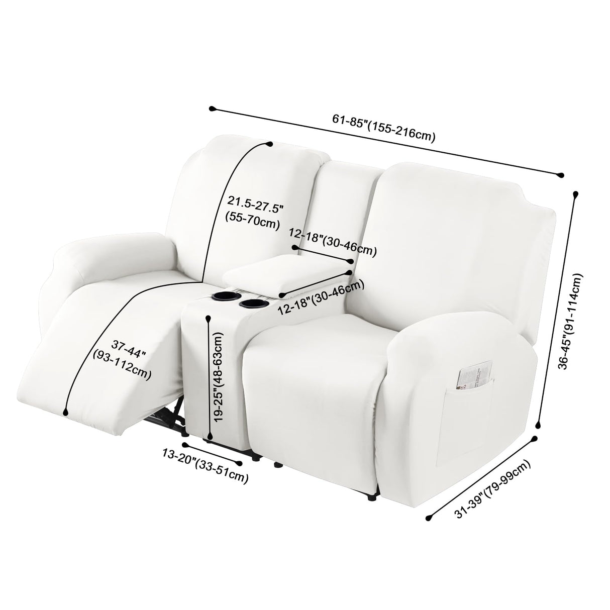 TAOCOCO Reclining Loveseat with Middle Console Slipcover, 4 Piece Polyester Fabric Stretch Loveseat Reclining Sofa Covers (Milk White, 2 Seat Recliner Cover with Console) TAOCOCO