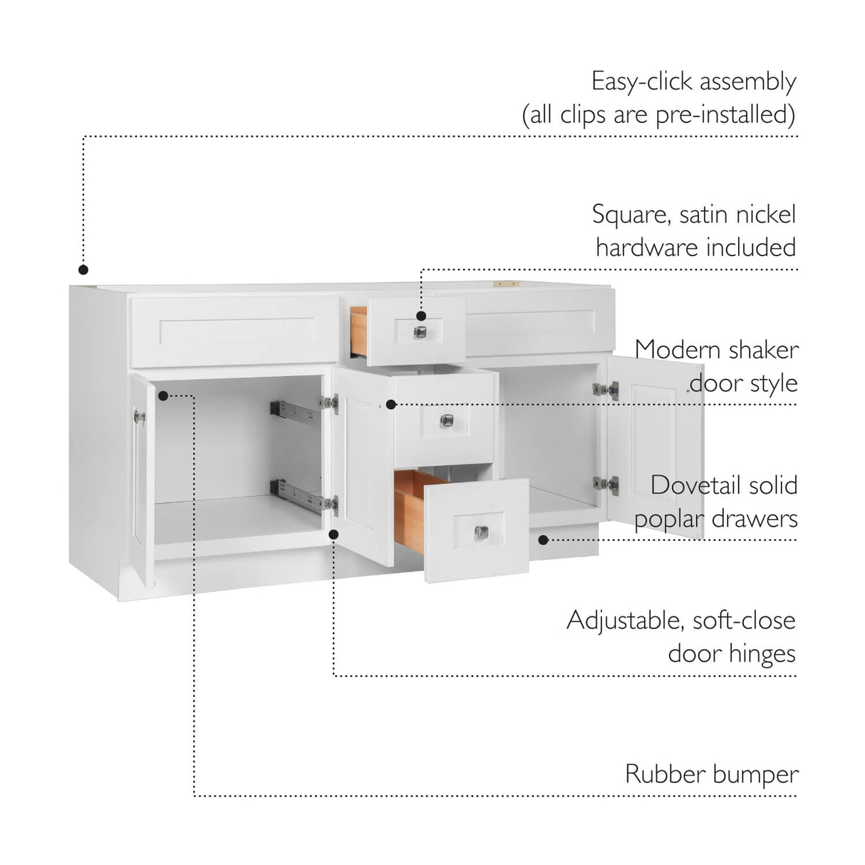 Design House Brookings 60 Inch Bathroom Vanity, Ready to Assemble, Solid Wood, Sherwin Williams® White, 599019-WHT Design House