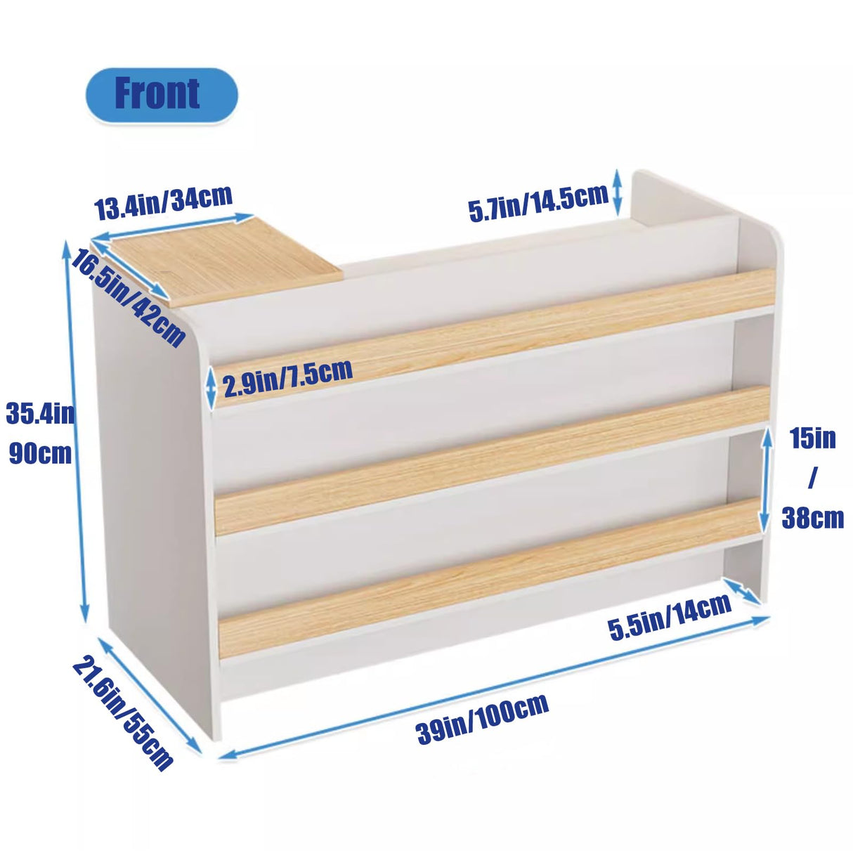LANBVIELT Modern Reception Desk, Front Counter with Lockable Drawer, White Retail Counter with Outer Display Rack, Checkout Receptionist Desk for Market, Office, Fruit Shop (39x21.6x35.4in) LANBVIELT