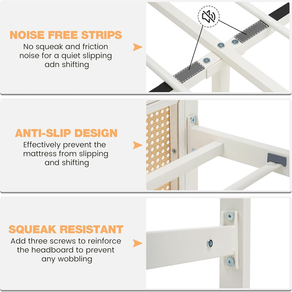 GarveeHome Full Size White Rattan Bed Frame with LED Lights, Bed Frames with Rattan Headboard, Metal Rattan Platform with Under-Bed Storage, No Box Spring Needed, Noise Free GarveeHome