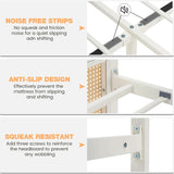 GarveeHome Full Size White Rattan Bed Frame with LED Lights, Bed Frames with Rattan Headboard, Metal Rattan Platform with Under-Bed Storage, No Box Spring Needed, Noise Free GarveeHome