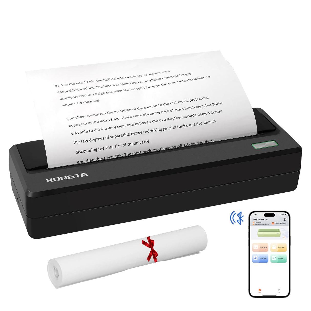 Rongta Portable Printer Wireless for Travel, Bluetooth Thermal Printer, 300DPI Inkless Support 8.5" X 11" US Letter Legal, A4 A5 Thermal Paper, Compatible with Android iOS Phone Laptops Rongta