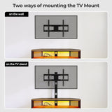 Rolanstar TV Stand with Mount and Power Outlet, Swivel TV Stand Mount with LED Lights for 32/45/55/60/65/70 inch TVs, Rustic Brown Entertainment Center Media Console with Height Adjustable Mount Rolanstar
