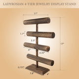 LadyRosian 4 Tier Wooden Display Jewelry Accessory Stand Bracelet Holder Bangle Watch Necklace Storage Stand Organizer, Brown LadyRosian