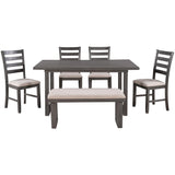 Harper & Bright Designs 6 Piece Kitchen Dining Table Set Wooden Rectangular Dining Table Set for 6, Solid Wood Dining Room Set with Rectangular Table & 4 Chairs with Bench(Gray) ST000055AAE-MZJ Harper & Bright Designs