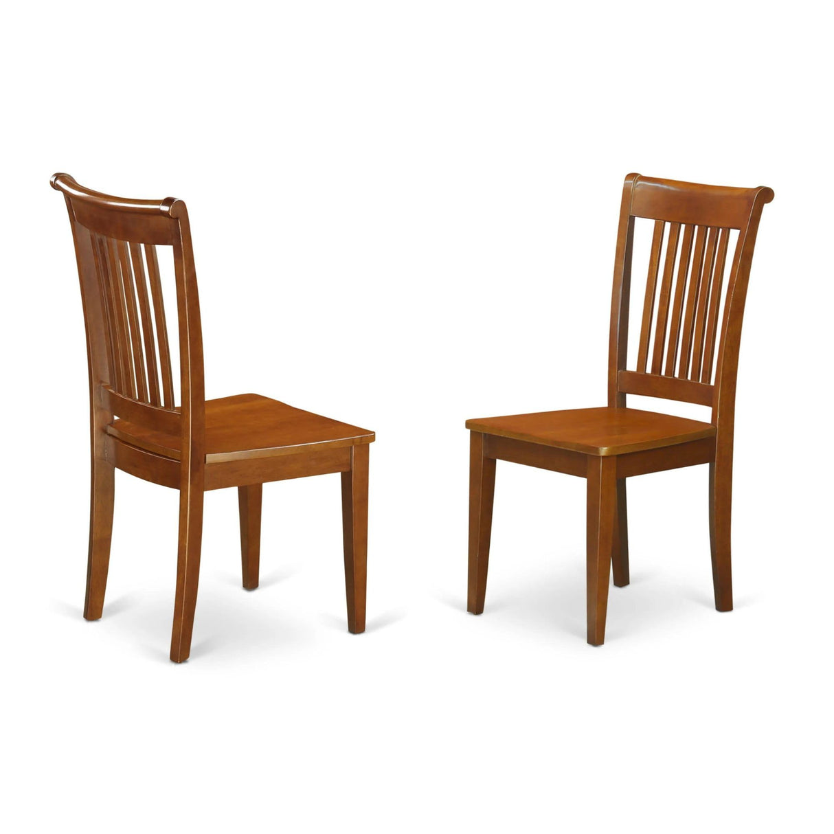 East West Furniture Portland Dining Room Slat Back Wood Seat Chairs, Set of 2, Saddle Brown East West Furniture