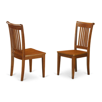 East West Furniture Portland Dining Room Slat Back Wood Seat Chairs, Set of 2, Saddle Brown - WoodArtSupply