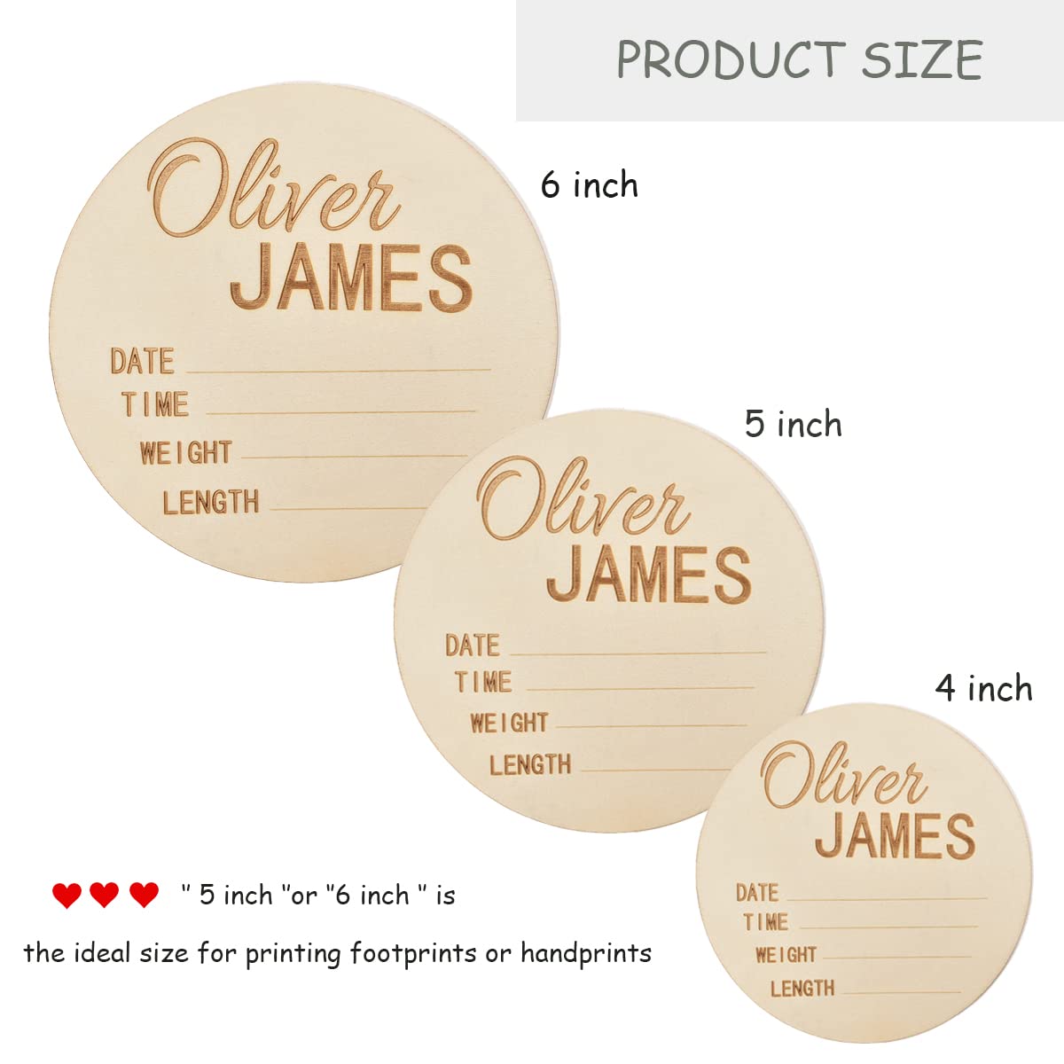 Newborn Announcement Sign Wooden for Baby Name and Birth Details for Hospital Custom Photo Baby Announcement Sign Fingerprint Footprints can be Left Ulico